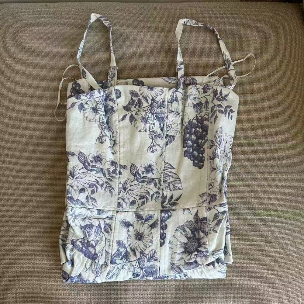 Reformation Katarin Linen Midi Dress Sz2 Carla Blue White Floral Casual Party - Picture 6 of 12
